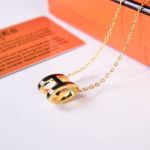 Perfect Replica Hermes H Necklace-Yellow Gold And Black 